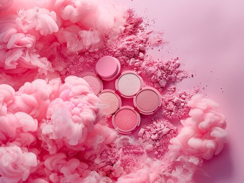 minimalism concept of kylie cosmetic eyeshadown palette, in the style of pink and clouds, detailism, commercial photography