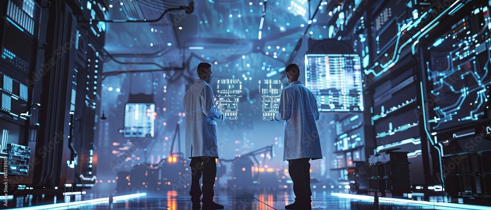 Poster printed circuit boards are chosen by two computer scientists for use in a technologically advanced s