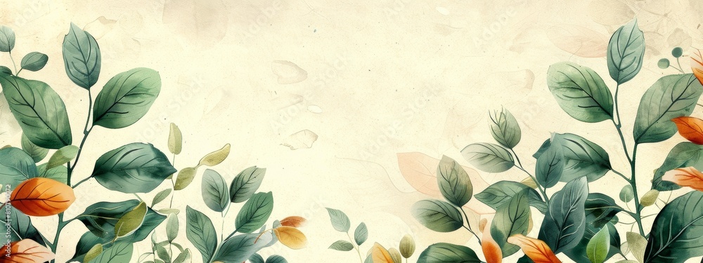Poster minimalist leaf shapes along the edges of the page with a blank center for symbol or text.