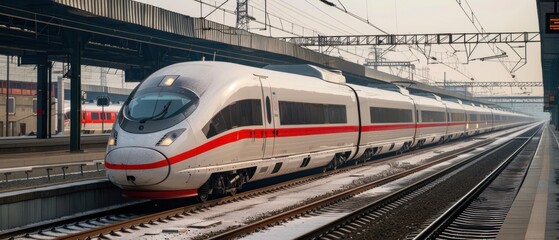 Fototapeta premium Examine the economic and environmental benefits of transitioning to high-speed EV trains for long-distance travel.
