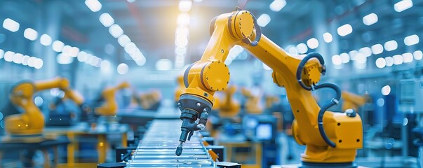 Industrial robotics arm handling precise manufacturing processes in an automated factory setting