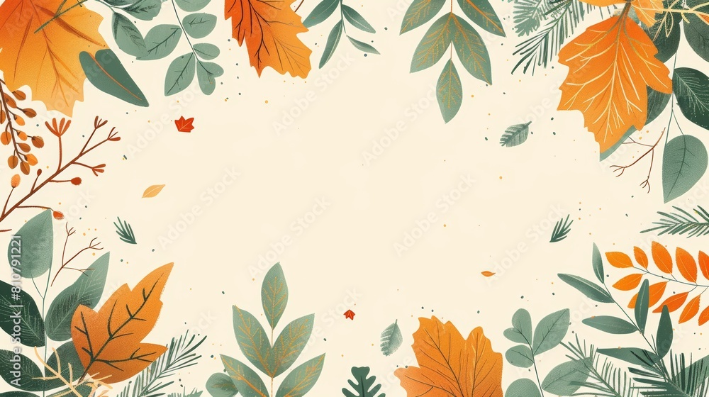 Poster minimalist leaf shapes along the edges of the page with a blank center for symbol or text.