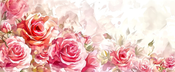 Beautiful roses flowers watercolor style illustration over white
