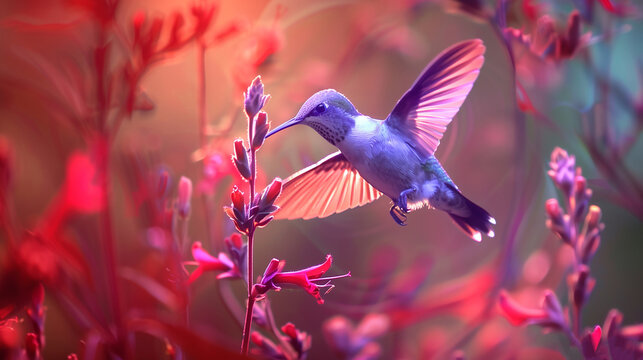 kolibri on torch flower in the flower exotic garden,