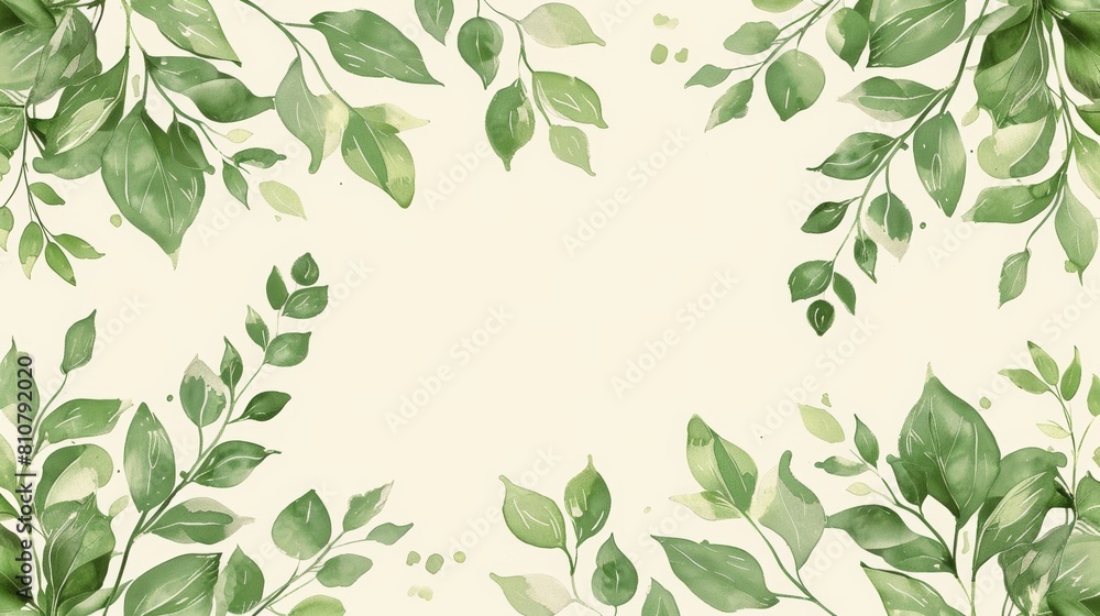Poster minimalist leaf shapes along the edges of the page with a blank center for symbol or text.