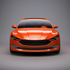 Modern red sports car - front view 3d render on gray background with shadow