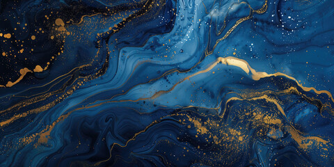 Abstract blue background with gold splashes.