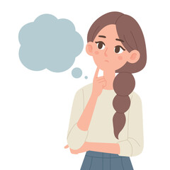 woman thinking cartoon illustration. girl cartoon character minimalist style