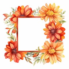 Obraz premium chrysanthemum themed frame or border for photos and text. bold and vibrant blooms. watercolor illustration, wedding invitation card template set with flowers and floral
