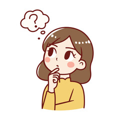 woman thinking cartoon illustration. girl cartoon character minimalist style
