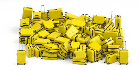 Pile of suitcase or baggages isolated on white background.