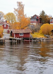 Houses by the water in Vaxholm, Stockholm archipelago