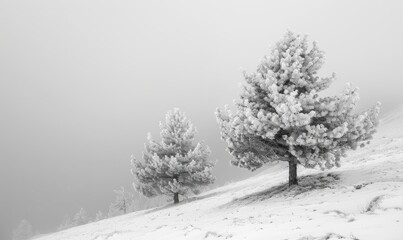 Obraz premium snow covered trees in the fog