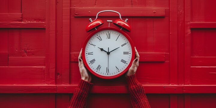 Adjusting time on a red wall clock