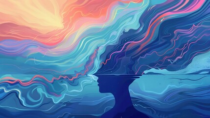 Abstract illustration concept representing mental wellbeing mindfulness depression and anxiety, mental illness illustration, psychic waves