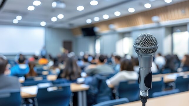 The speaker s microphone is commonly found in educational events conference lecture halls seminar meeting rooms and classrooms with audiences or students