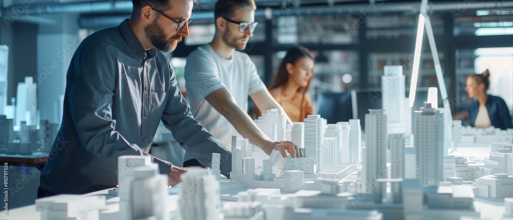 Poster an architectural bureau is a team of architects and engineers working on a complex prototyping proje