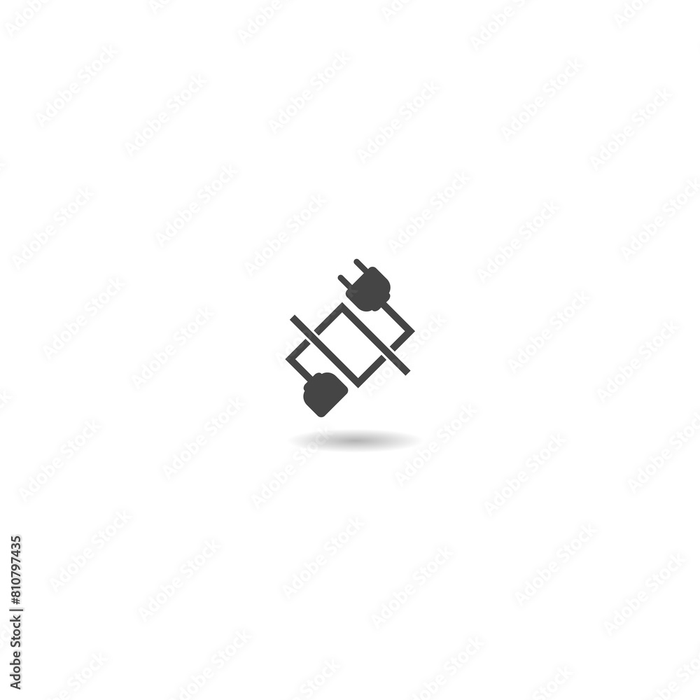 Poster plug and power socket connected together icon with shadow