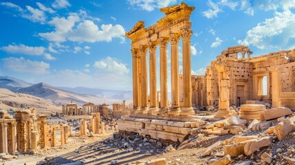 Obraz premium Cultural Loss: Show the ruins of iconic landmarks and cultural heritage sites destroyed by war, symbolizing the irreparable loss of human history and heritage.