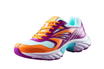 Futuristic sneakers. Purple, orange and blue colors. Isolated on transparent background.