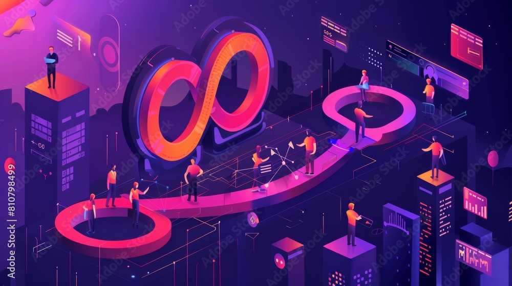 Poster modern landing page of project deadline and work process with isometric icon with infinity symbol an