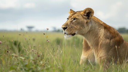 Graceful Lioness Roaming the African Savanna AI Generated