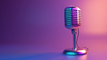 3D Classic Retro Vintage Microphone on purple background