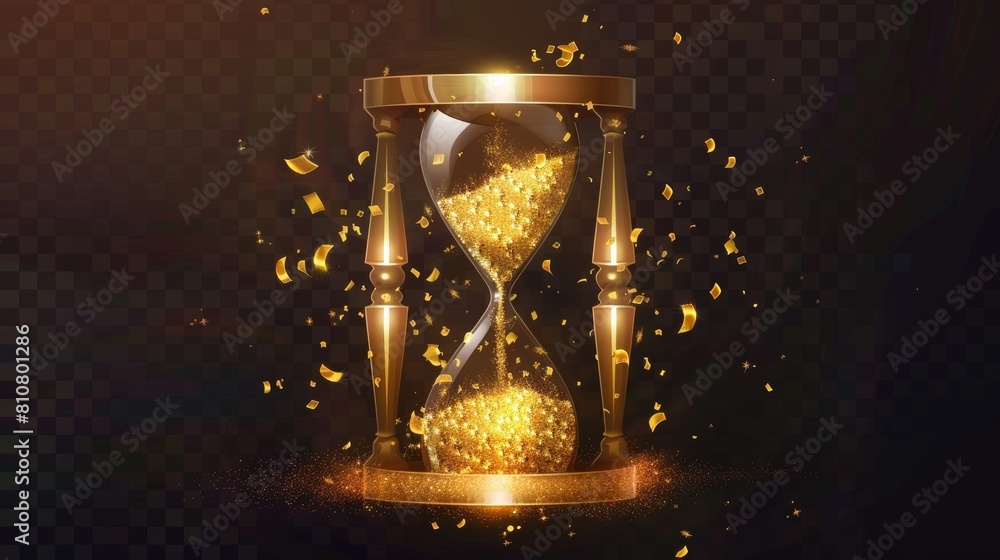 Aufkleber the sand hourglass is a glass timer with falling golden grains. modern realistic sand clock isolated