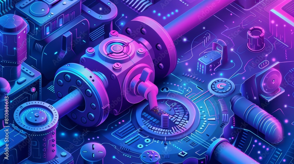 Poster the modern web banner is a three-dimensional isometric representation of a cryptographic protection,