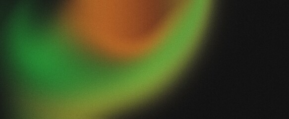 Dark blurry abstract gradient background green orange yellow black colors, grainy texture web banner header design copy space