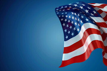 Obraz premium Celebrary American flag on a horizon blue background Memorial Day.