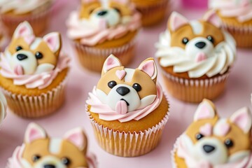cupcakes with kawaii dog faces, very cute, dog birthday celebration
