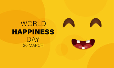 Vector illustration of world happiness day with funny  face impression, horizontal banner template design.