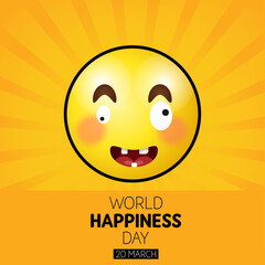 Vector illustration of world happiness day with funny character, square poster template design.