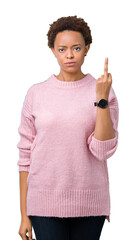 Beautiful young african american woman over isolated background Showing middle finger, impolite and...