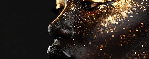 Create a 3D render of African American face adorned with pride glitter makeup for a party night