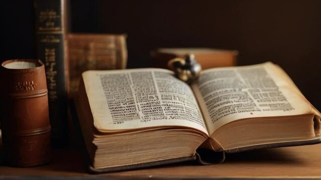 Old ancient book on a table, bible on the desk Generative AI