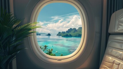 Concetto di viaggio in aereo verso destinazioni esotiche