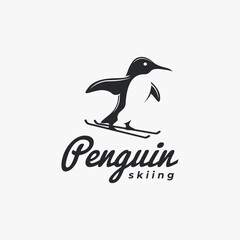 Simple penguin skiing logo vector icon on white background