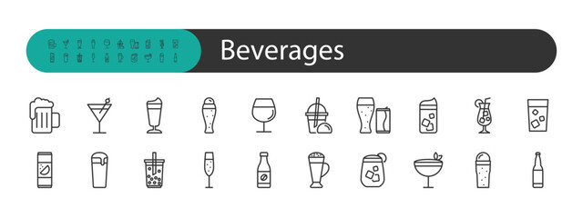 set of beverage icons, iced drink, cold drink