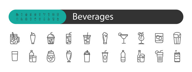 set of beverage icons, iced drink, cold drink