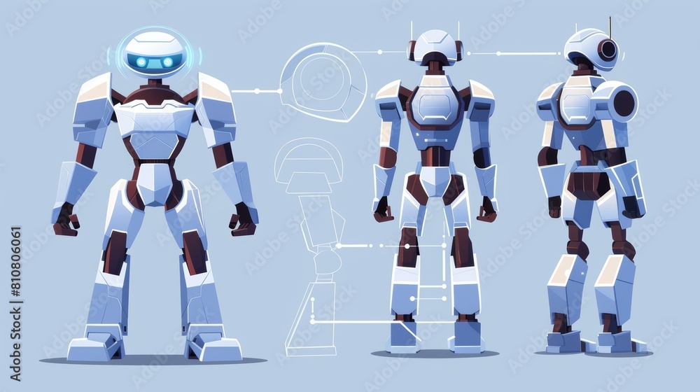 Poster the development of robots using artificial intelligence. cartoon modern illustration isolated on a w