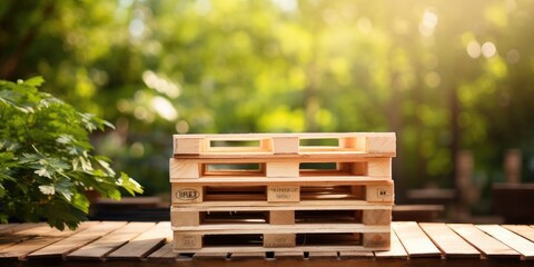 Rustic Charm: Wooden Pallets Stack Amidst Natural Greenery