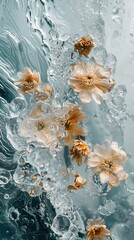 abstract art background of frozen summer flowers in ice