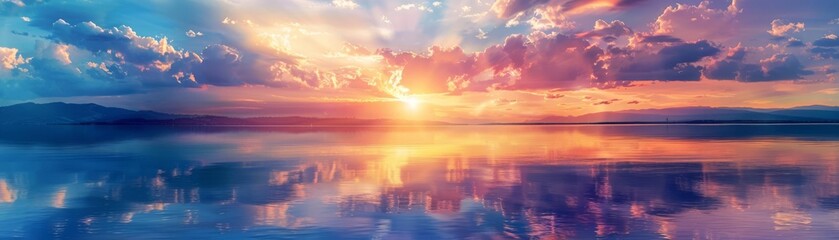 Focus a Sunset and Clouds, with a Lake, On the right side free space, photography, Relaxation advertisement concept