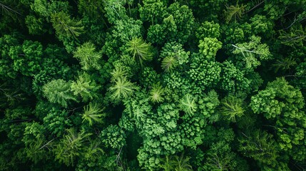 Fototapeta premium Aerial top view of summer green trees in forest