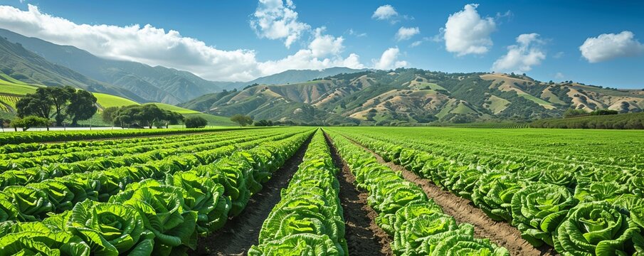A green row lettuce field in the Salinas Valley, California USA.