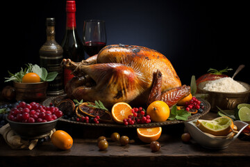 Roast Christmas turkey with thyme and apples