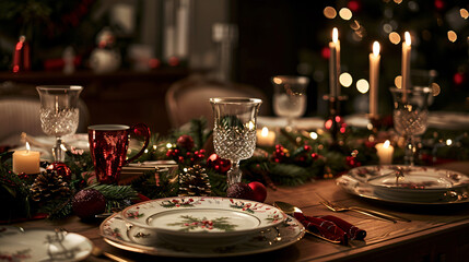Festive table setting for Christmas celebration 