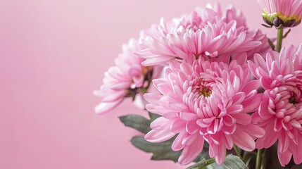 Chrysanthemum with pink blossoms isolated pastel background Copy space